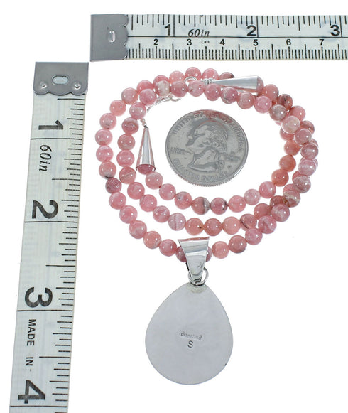 Native American Sterling Silver Rhodochrosite Bead Necklace X11418